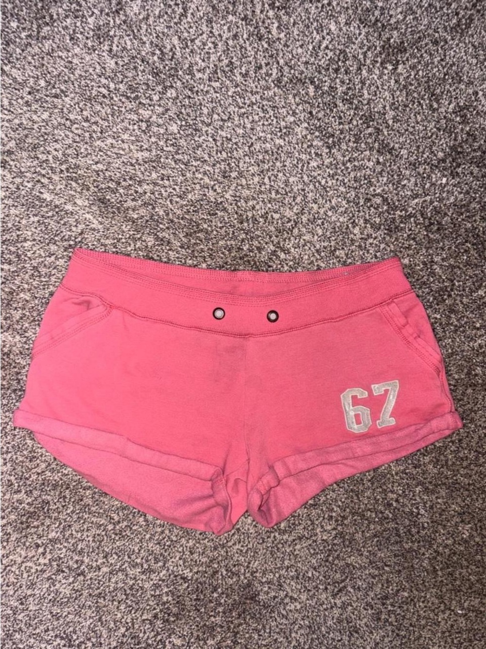 Y2K pink lounge shorts with sparkly number 67